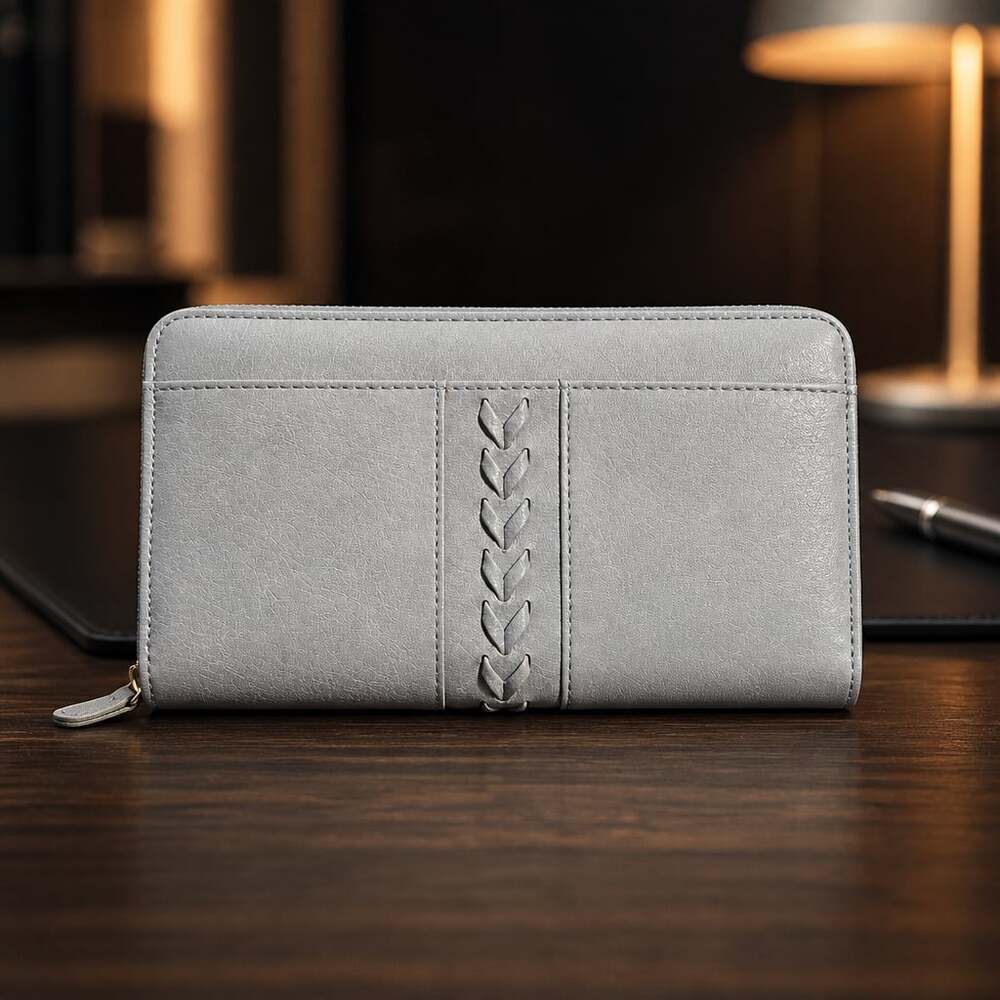 Falan Mule Light Blue Braided Detail Zip Around Wallet